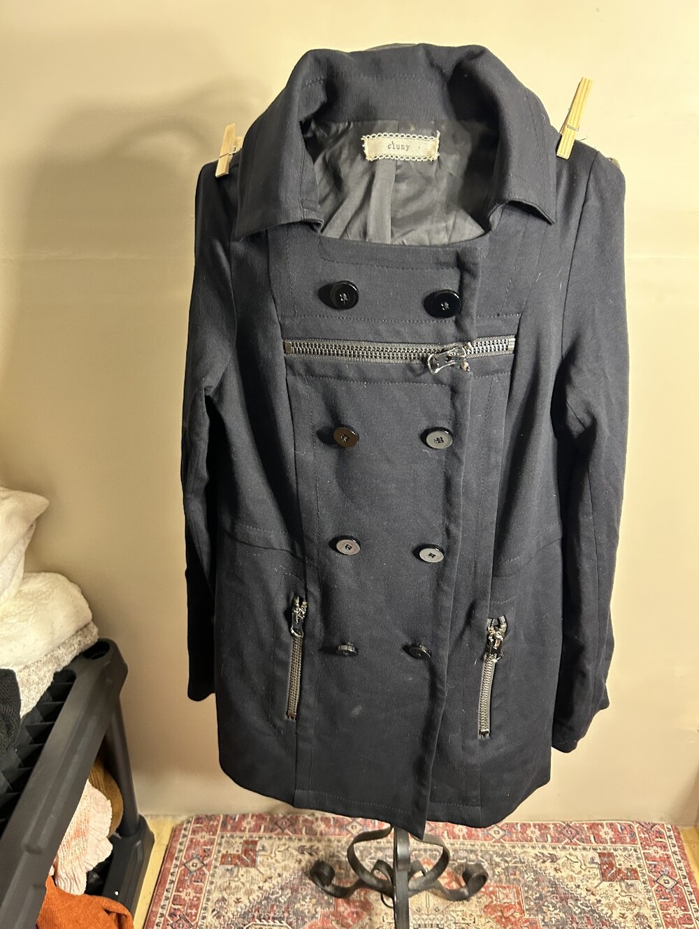 CLUNY size extra small womens coat jacket spring fall black trench
